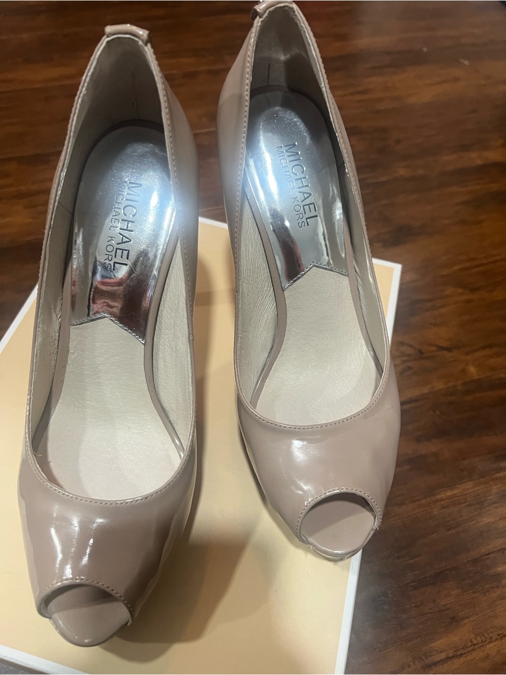Michael Kors Neutral Taupe Peep-Toe Platform Pumps